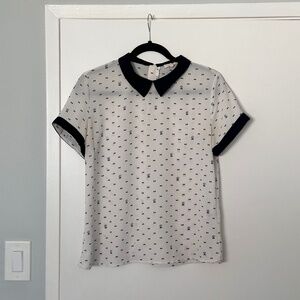 Navy blue color short sleeve blouse